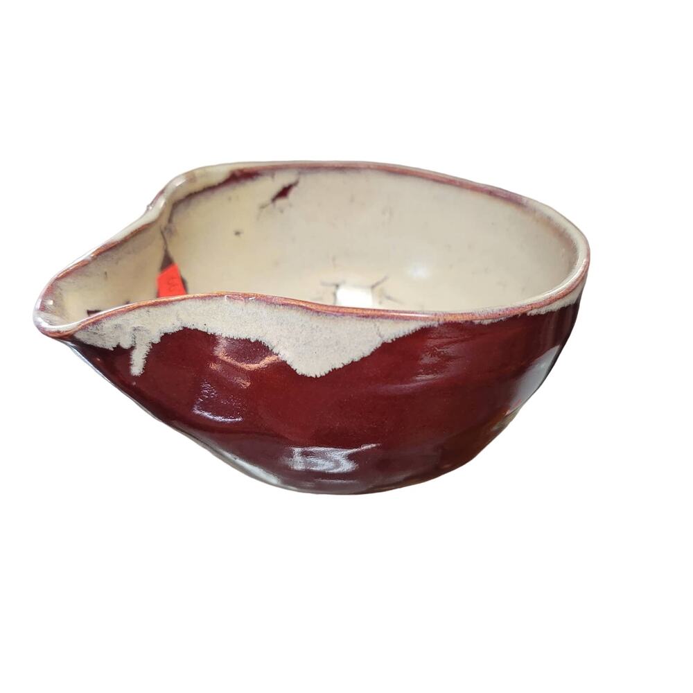 Handmade art pottery bowl scoop Burgundy Cream